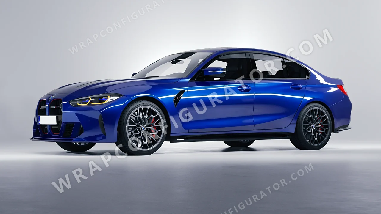Blue BMW M3 CS 2023 wrapped in 3M Gloss Deep Blue Metallic G217