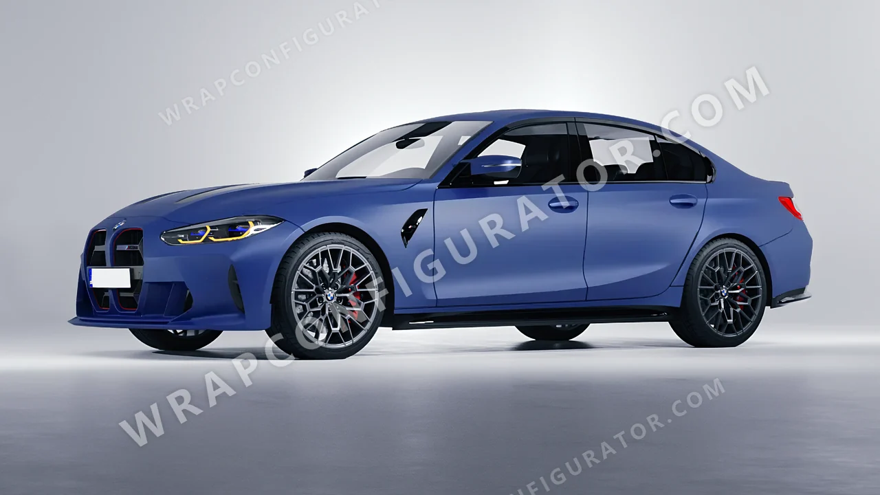 Blue BMW M3 CS 2023 wrapped in 3M Matte Slate Blue Metallic M217