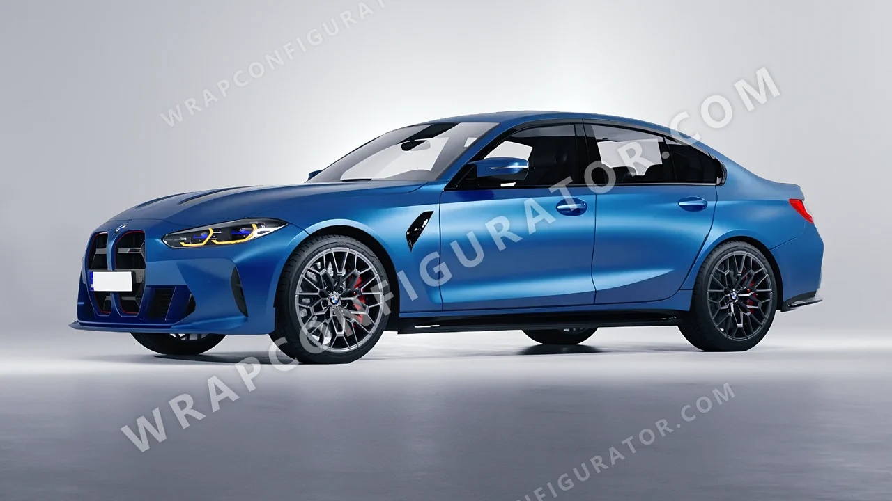 Blue BMW M3 CS 2023 wrapped in 3M Satin Perfect Blue S347