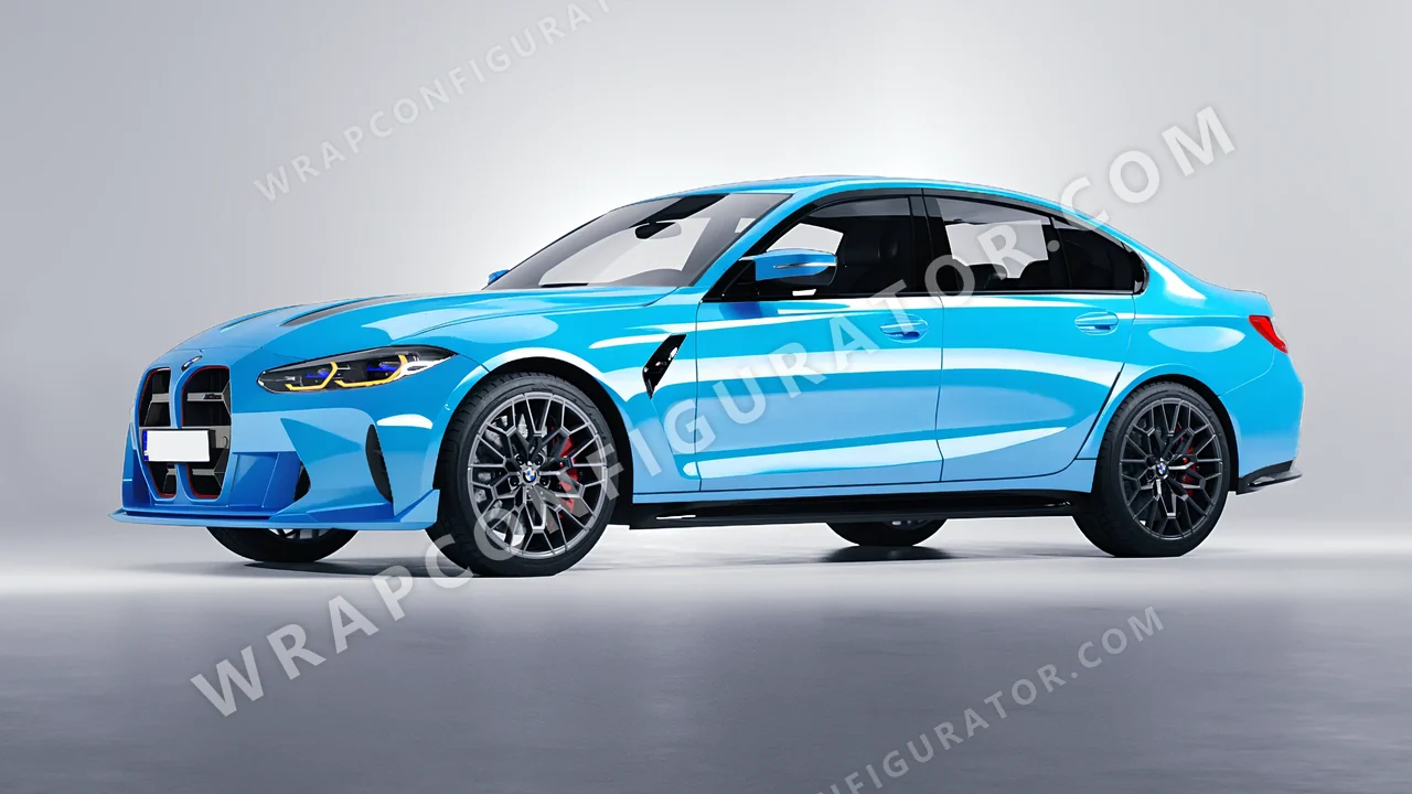 Blue BMW M3 CS 2023 wrapped in 3M Sky Blue HG77