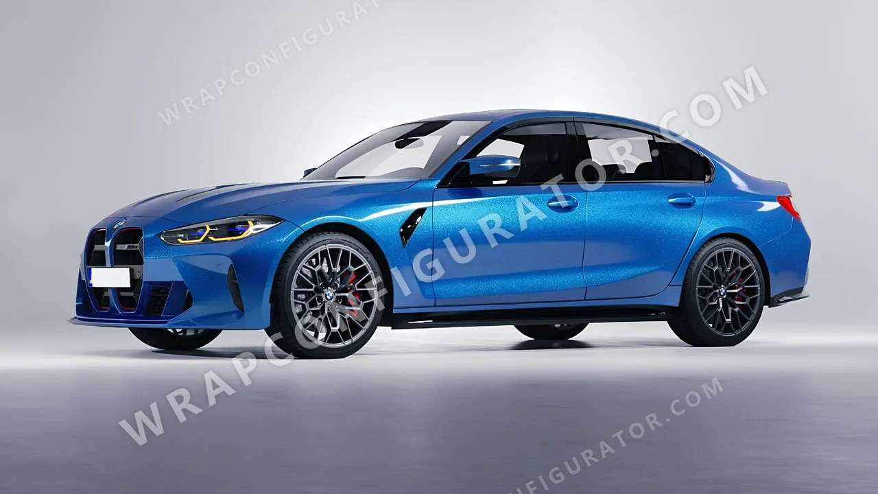 Blue BMW M3 CS 2023 wrapped in Avery Dennison Bright Blue SW900-646-M
