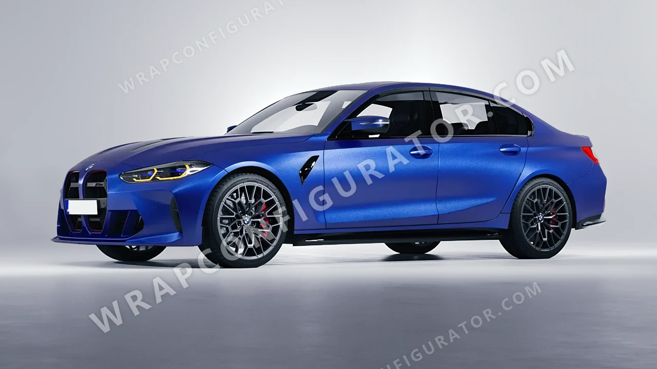 Blue BMW M3 CS 2023 wrapped in Avery Dennison Brilliant Blue SW900-671-M