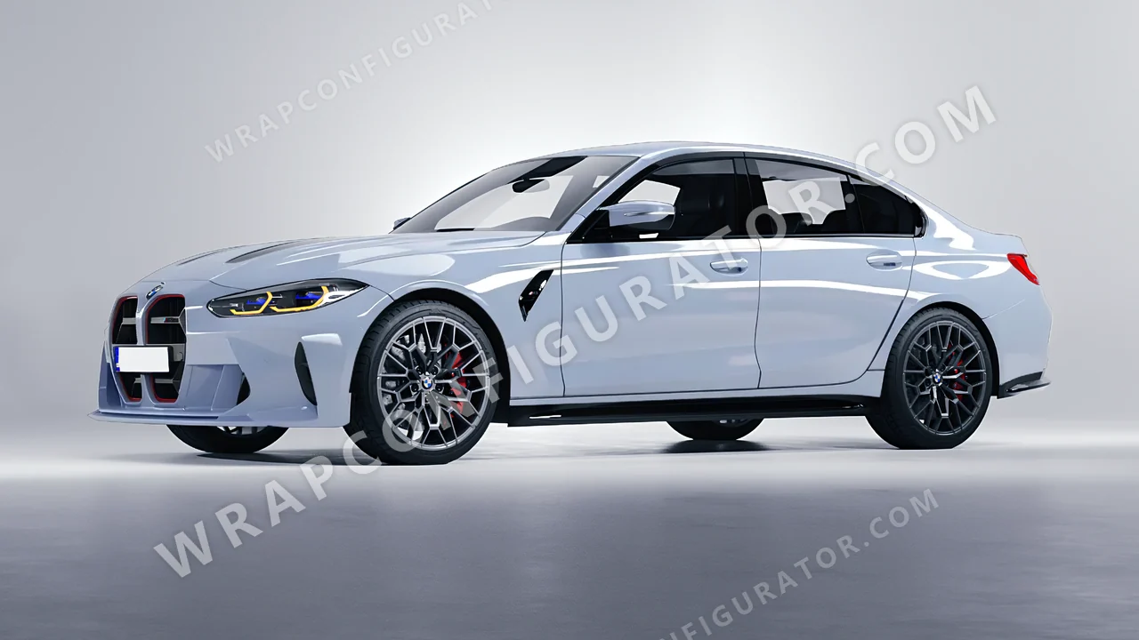 Blue BMW M3 CS 2023 wrapped in Avery Dennison Cloudy Blue SW900-656-O