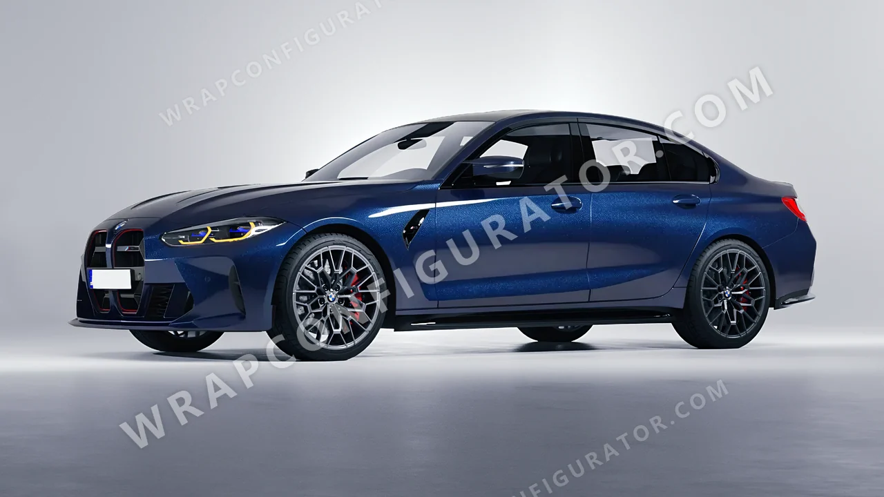 Blue BMW M3 CS 2023 wrapped in Avery Dennison Dark Blue SW900-653-M