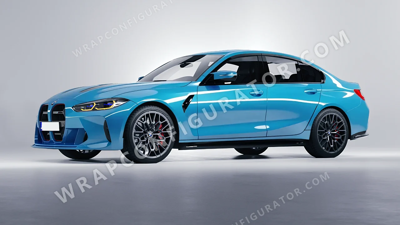 Blue BMW M3 CS 2023 wrapped in Avery Dennison Sea Breeze Blue SW900-648-O