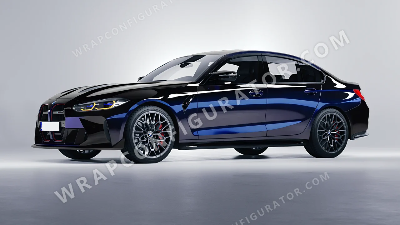 Blue BMW M3 CS 2023 wrapped in Inozetek Dynamic PPF Black Blue DPPF925