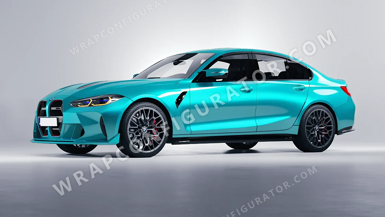 Blue BMW M3 CS 2023 wrapped in Inozetek Dynamic PPF Turquoise Blue DPPF936