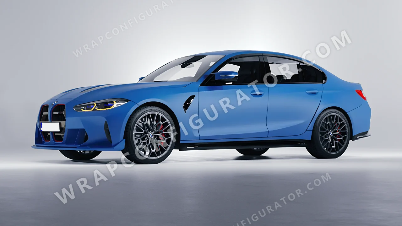Blue BMW M3 CS 2023 wrapped in ORACAL Fjord Blue 970RA-547M