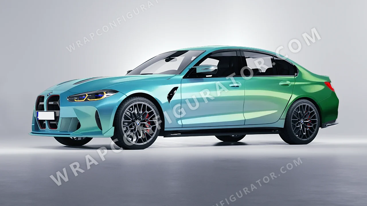Blue BMW M3 CS 2023 wrapped in ORACAL Gloss Aquamarine 970RA-318G