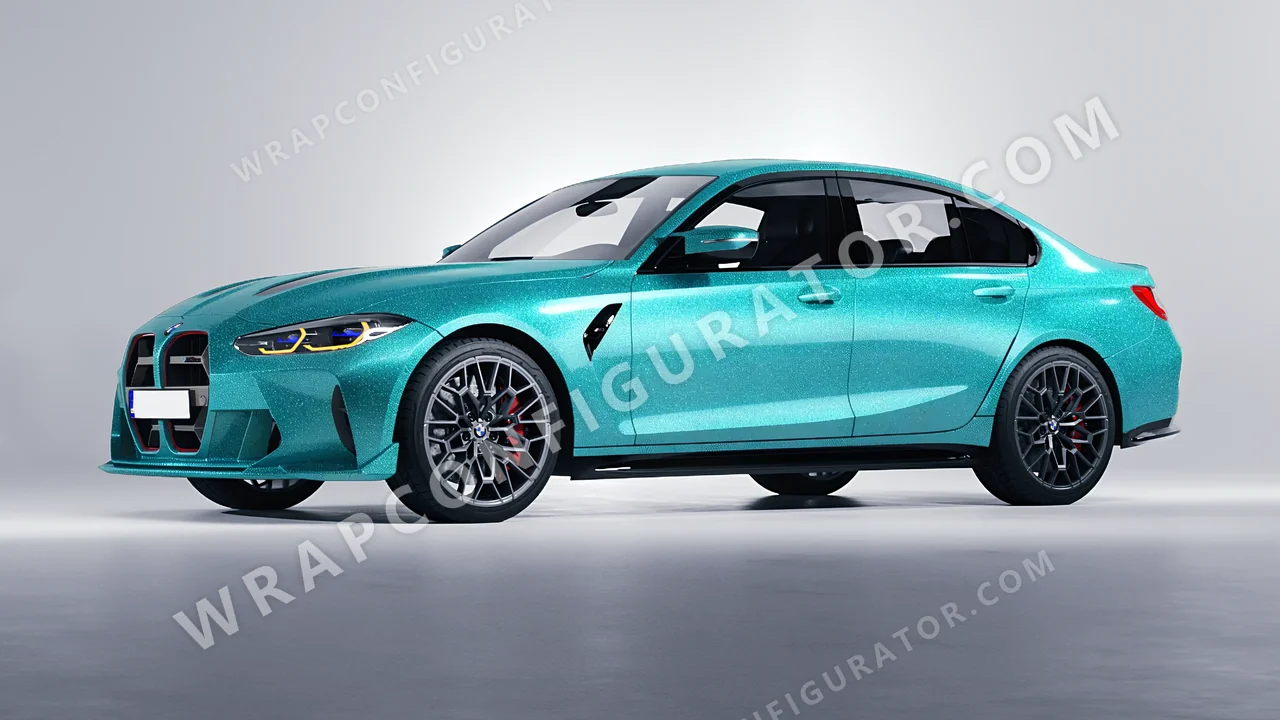 Blue BMW M3 CS 2023 wrapped in ORACAL Gloss Turbo Turquoise 970RA-182G