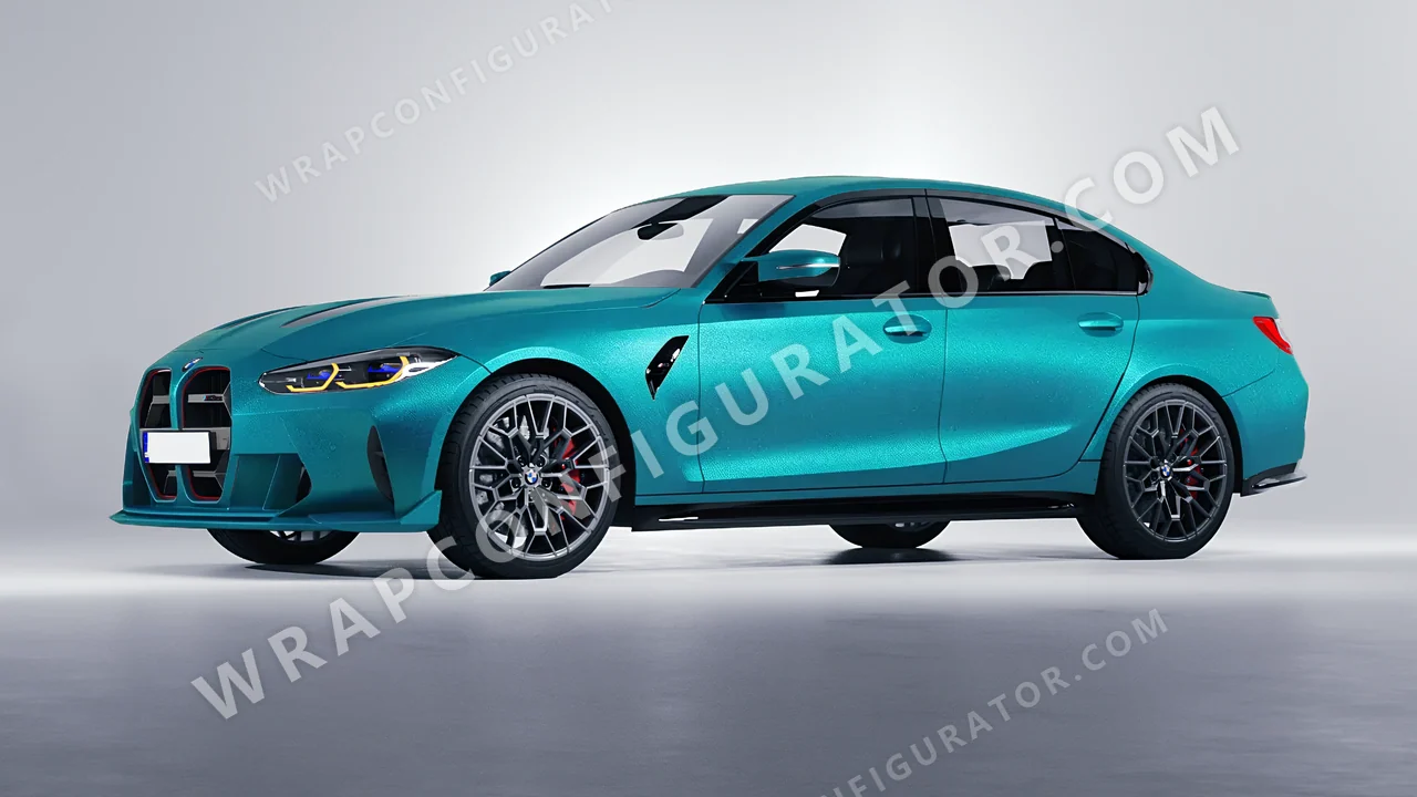 Blue BMW M3 CS 2023 wrapped in ORACAL Matt Turbo Turquoise 970RA-182M