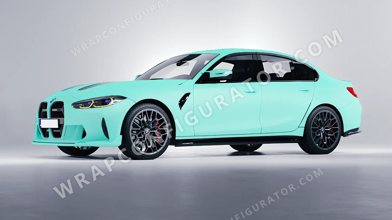 Blue BMW M3 CS 2023 wrapped in ORACAL Mint 970RA-055M