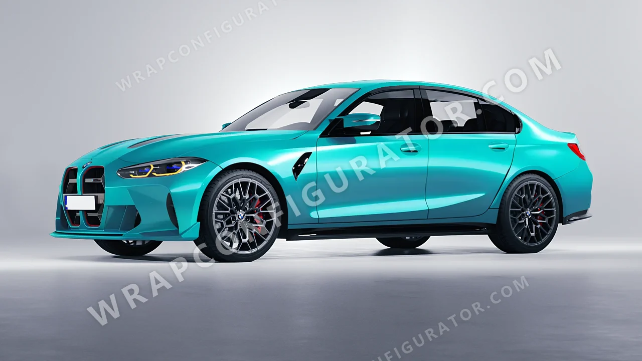 Blue BMW M3 CS 2023 wrapped in ORACAL Turbo Turquoise 970RA-172G