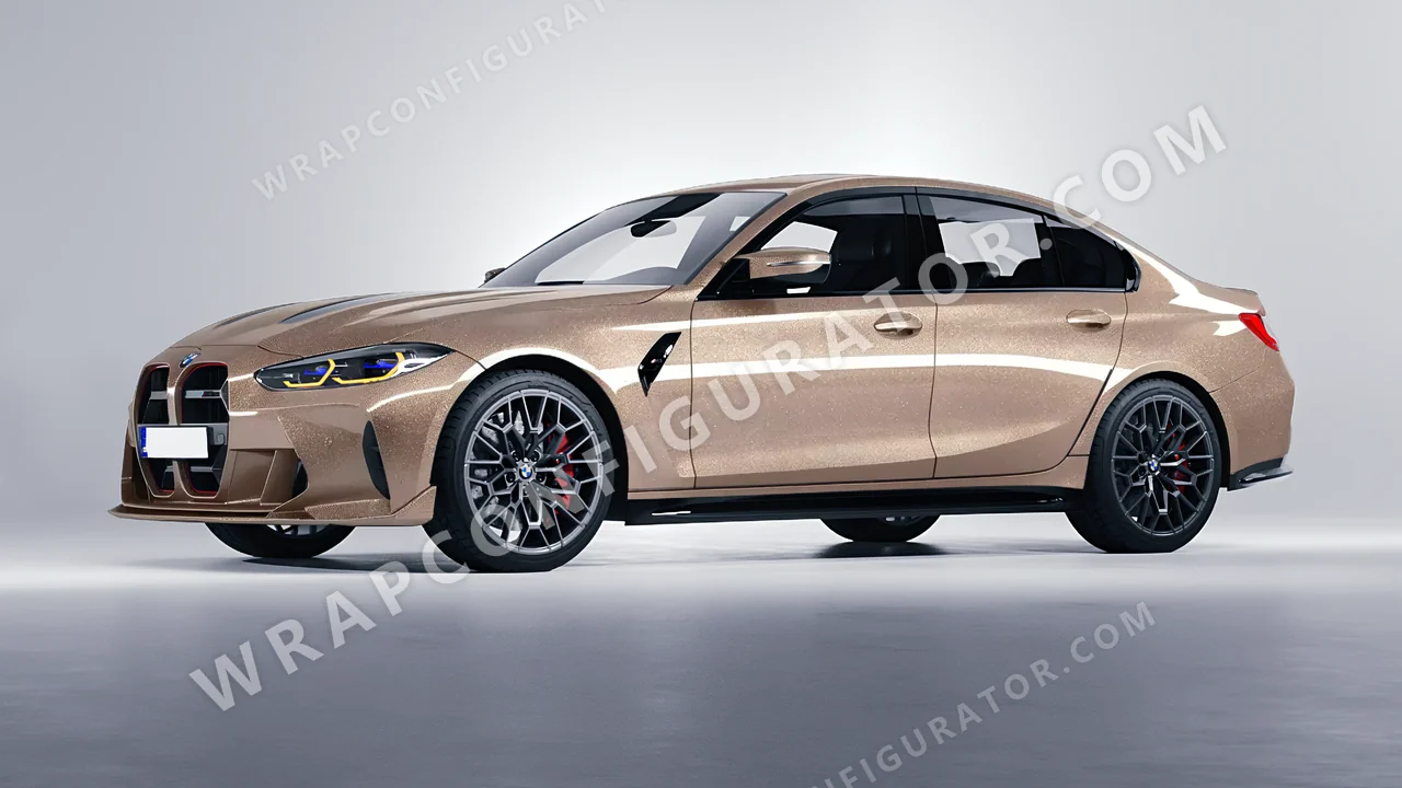 Brown BMW M3 CS 2023 wrapped in Avery Dennison Sand Sparkle SW900-255-M