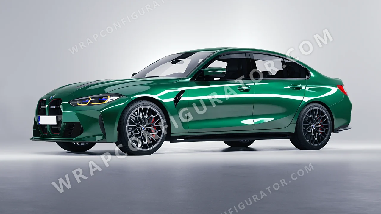 Green BMW M3 CS 2023 wrapped in 3M Gloss Green Envy G336