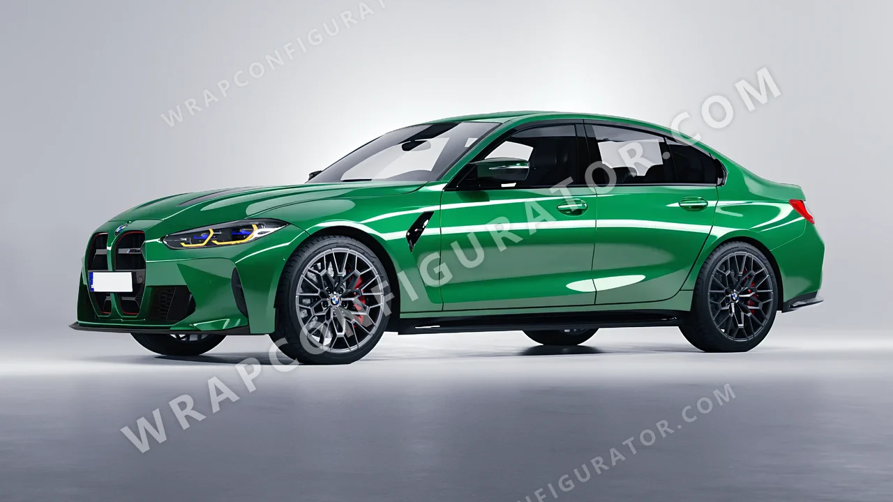 Green BMW M3 CS 2023 wrapped in 3M Gloss Kelly Green G46