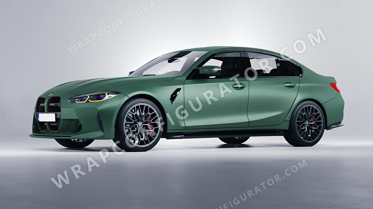 Green BMW M3 CS 2023 wrapped in 3M Matte Pine Green Metallic M206