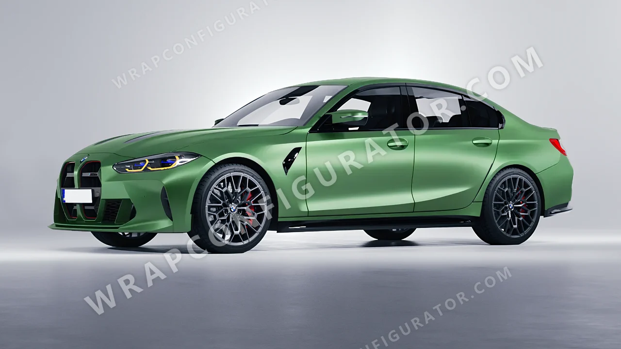 Green BMW M3 CS 2023 wrapped in 3M Satin Apple Green S196