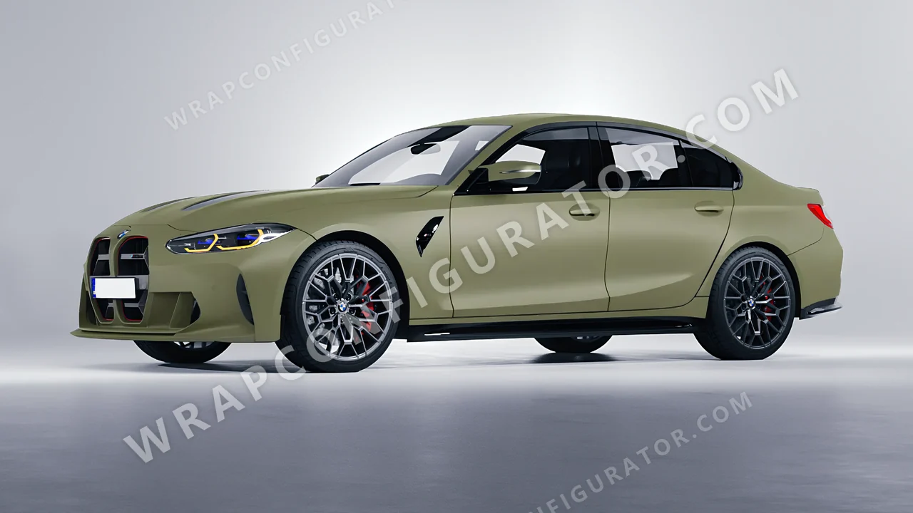 Green BMW M3 CS 2023 wrapped in Avery Dennison Khaki Green SW900-711-O