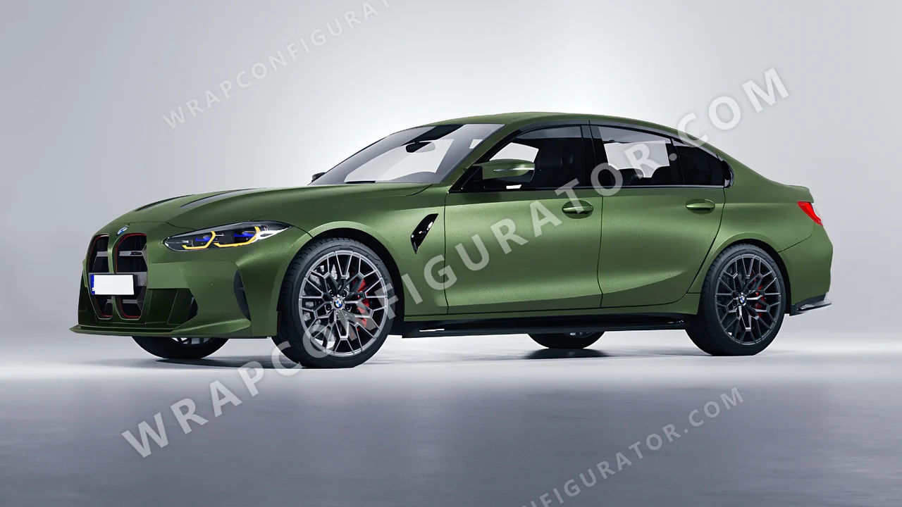 Green BMW M3 CS 2023 wrapped in Avery Dennison Moss Green SW900-737-M