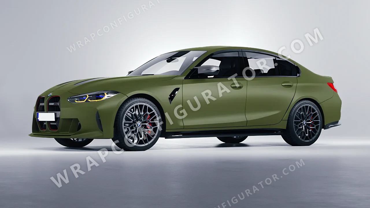 Green BMW M3 CS 2023 wrapped in Avery Dennison Olive Green SW900-732-O