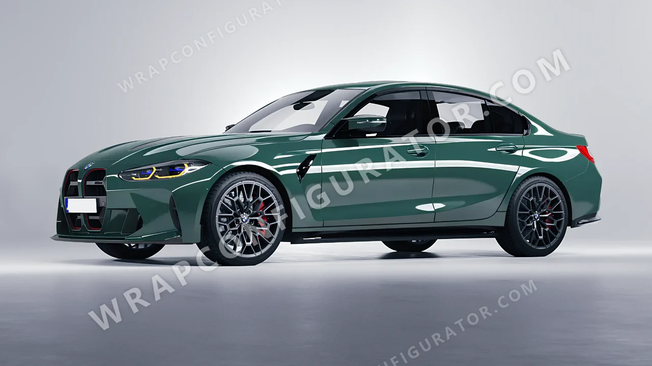 Green BMW M3 CS 2023 wrapped in Avery Dennison Smooth Sage SW900-729-O