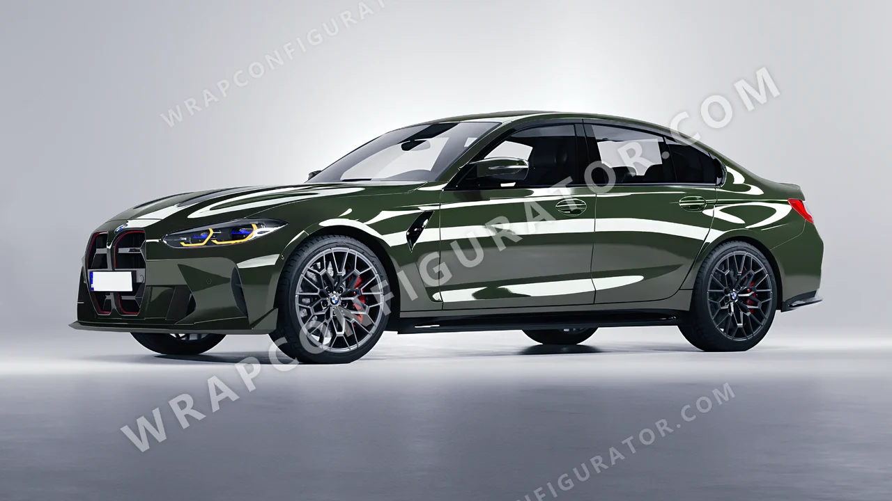 Green BMW M3 CS 2023 wrapped in Inozetek Dynamic PPF Student Driver Olive SD103