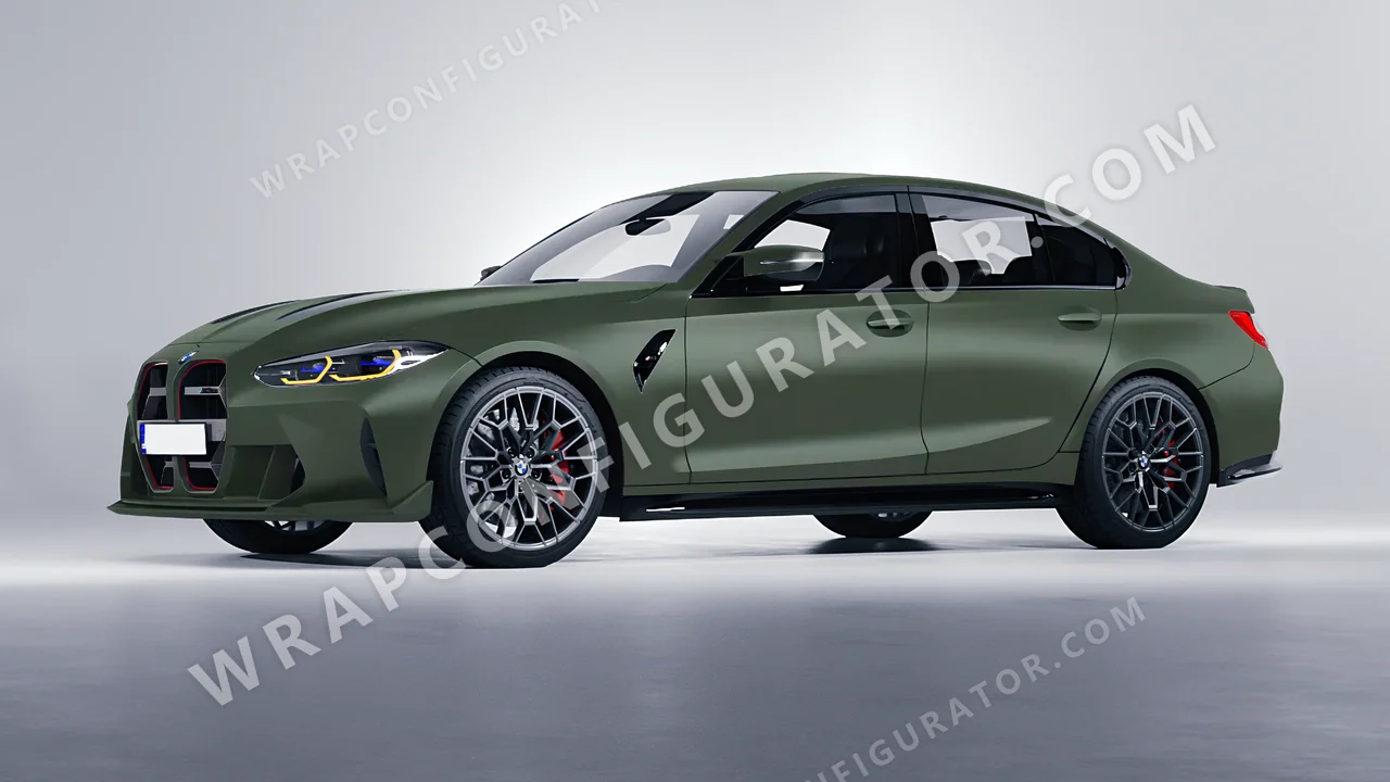 Green BMW M3 CS 2023 wrapped in KPMF Matt Platinum Dark Sage K75560