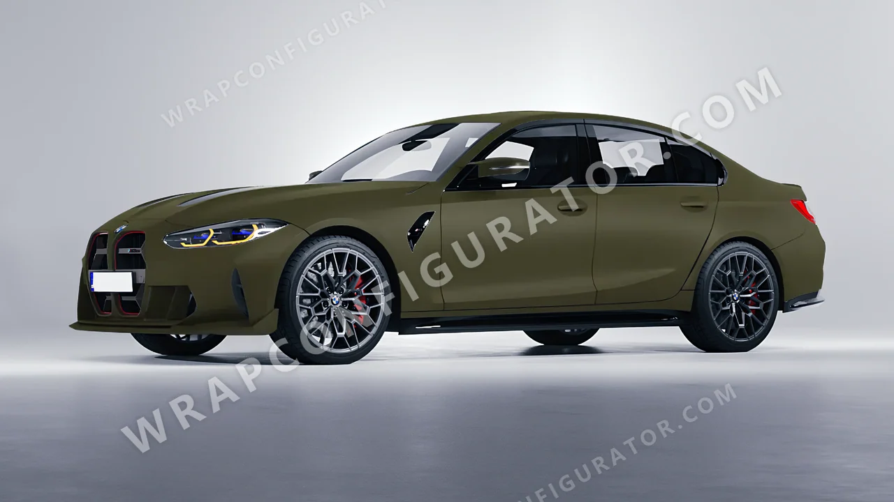 Green BMW M3 CS 2023 wrapped in ORACAL Nato Olive 970RA-285M