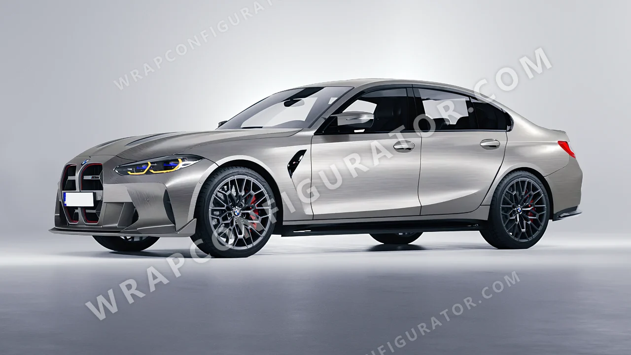 Grey BMW M3 CS 2023 wrapped in 3M Brushed Titanium BR230