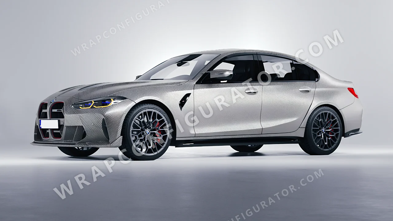 Grey BMW M3 CS 2023 wrapped in 3M Carbon Fiber Anthracite CFS201