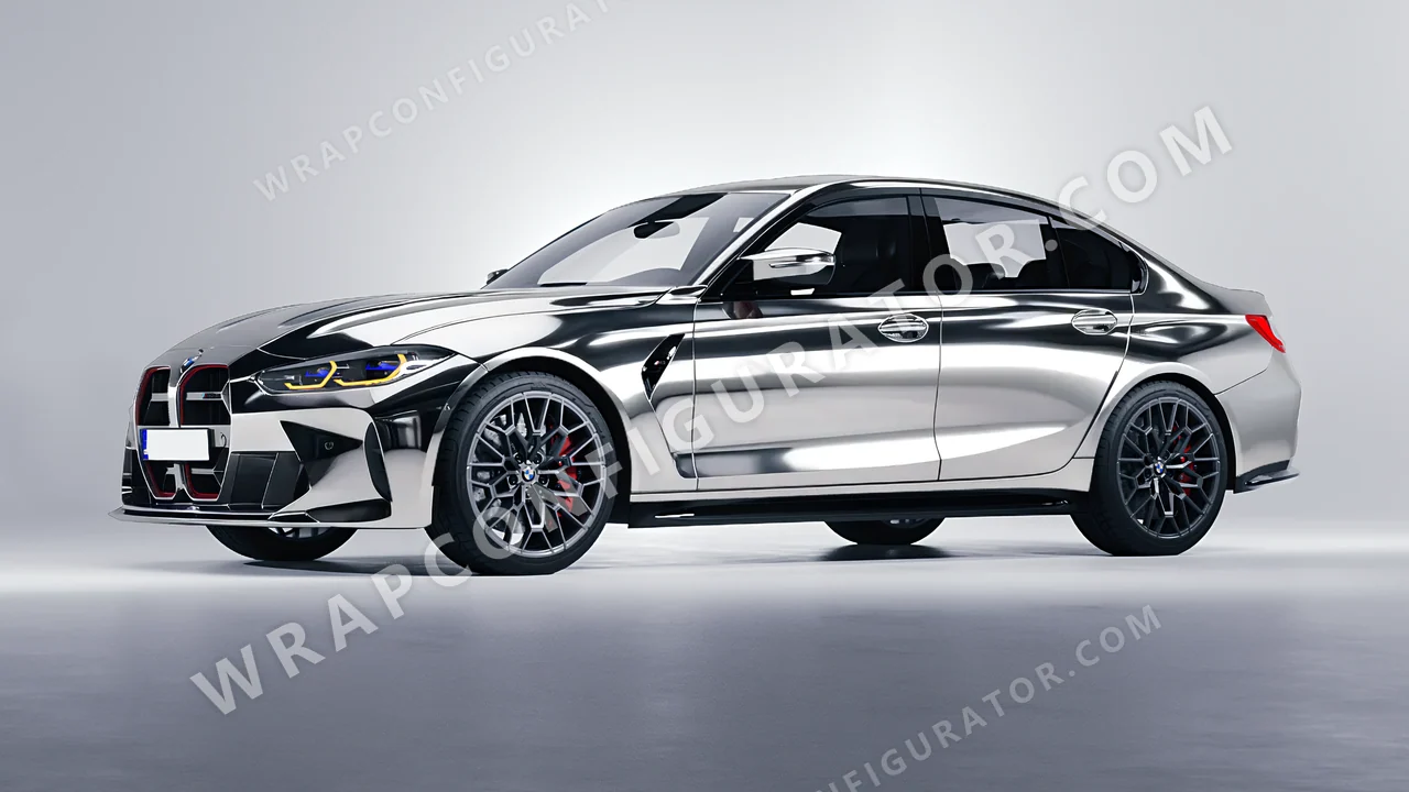 Grey BMW M3 CS 2023 wrapped in 3M Gloss Silver Chrome GC451