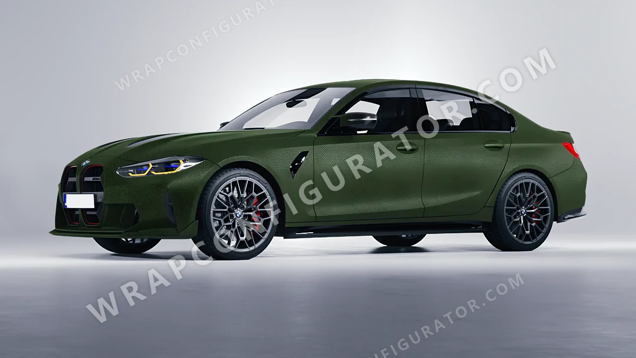 Grey BMW M3 CS 2023 wrapped in 3M Shadow Military Green SB26