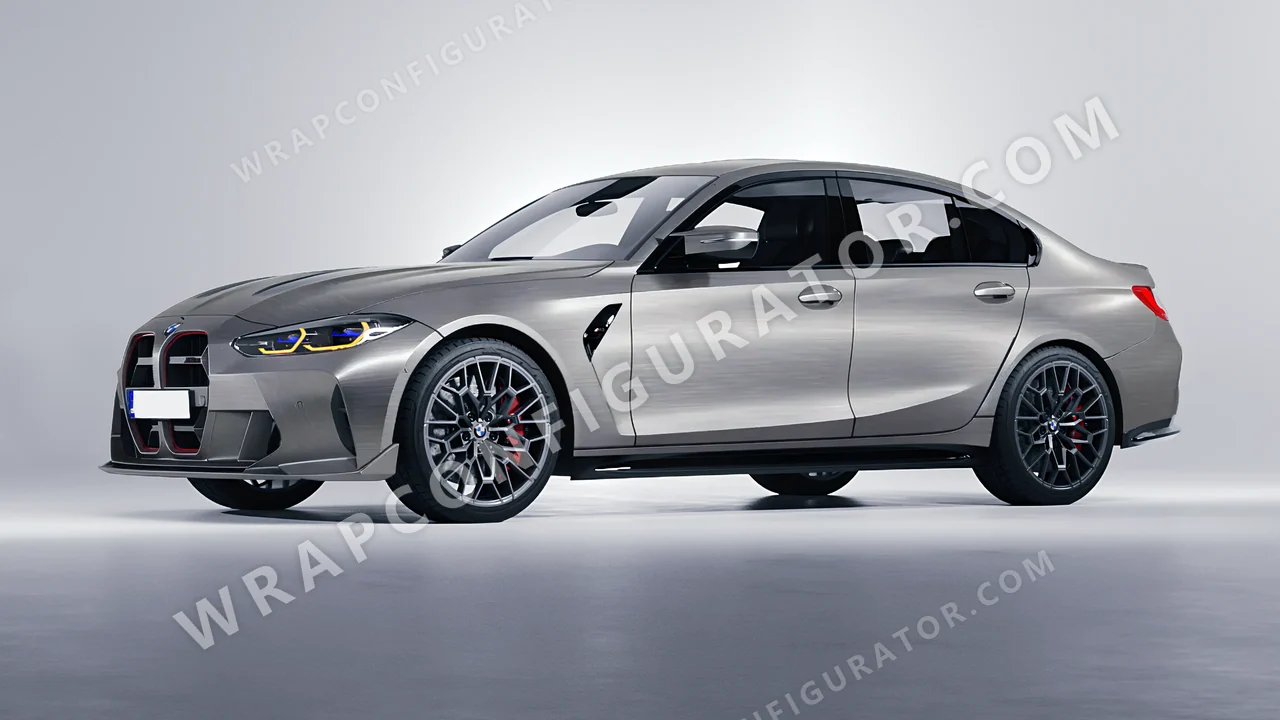 Grey BMW M3 CS 2023 wrapped in Avery Dennison Brushed Titanium SW900-802-X