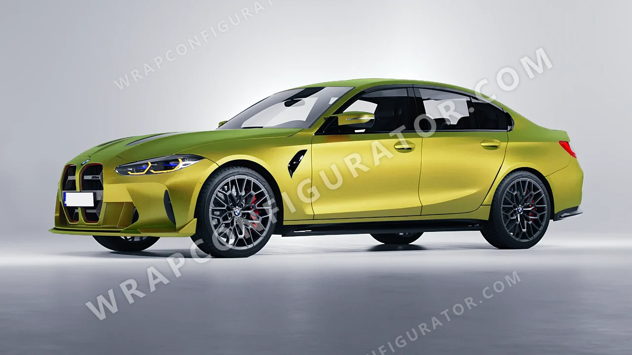 Grey BMW M3 CS 2023 wrapped in KPMF Matt Iced Yellow Titanium K75534