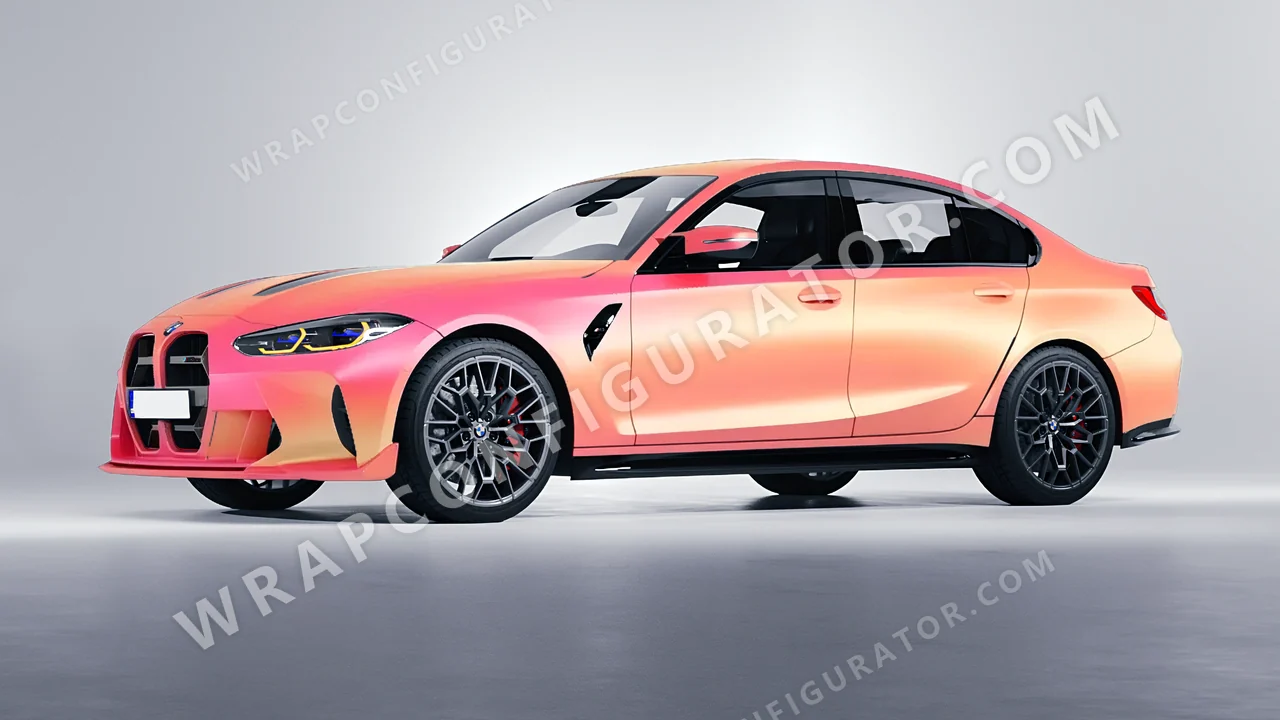 Orange BMW M3 CS 2023 wrapped in 3M Electric Coral SP213