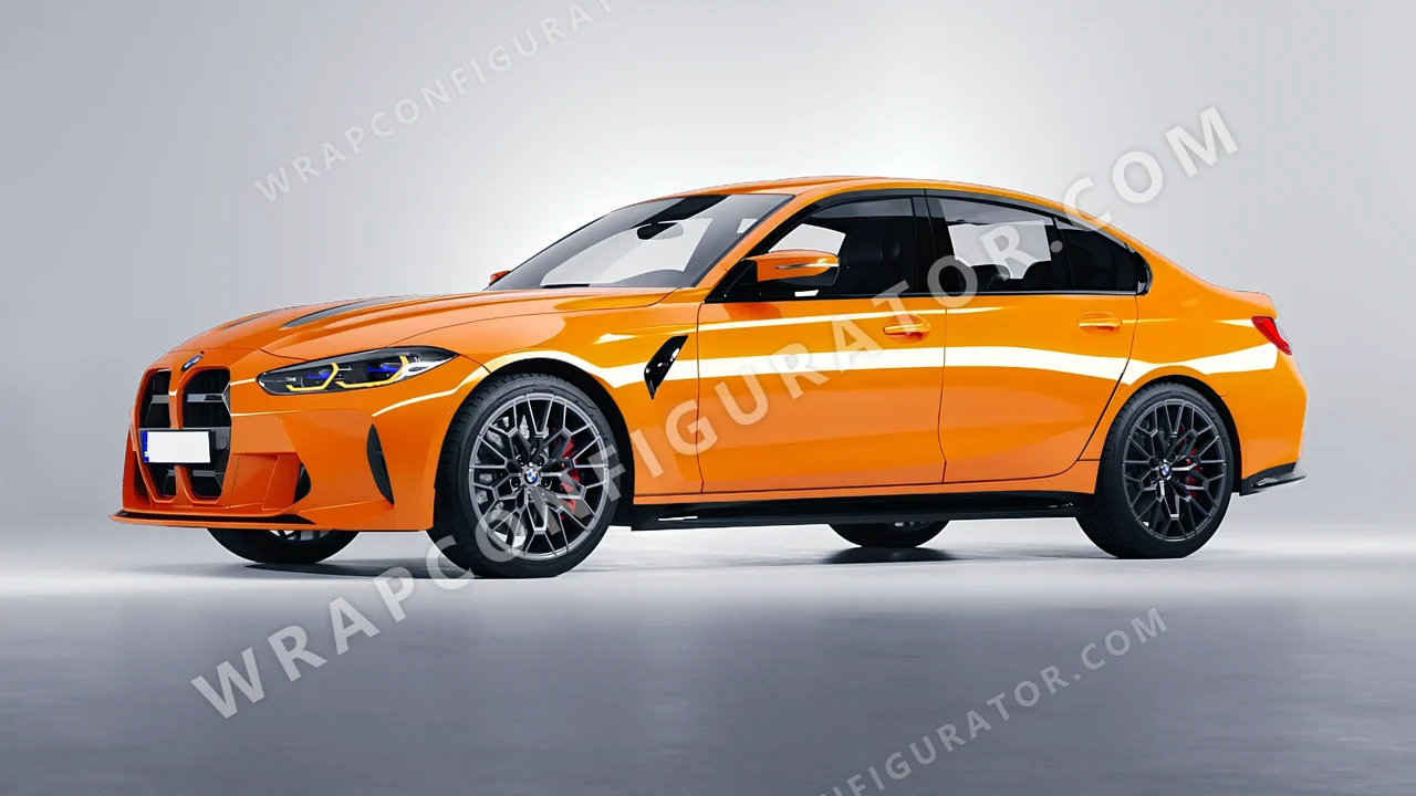 Orange BMW M3 CS 2023 wrapped in 3M Gloss Bright Orange G54