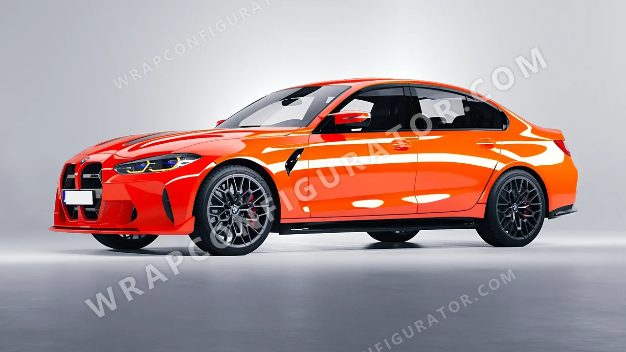 Orange BMW M3 CS 2023 wrapped in Inozetek Dynamic PPF Student Driver Sungset Orange SD102