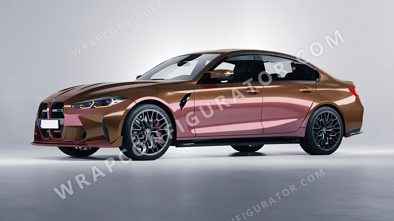 Orange BMW M3 CS 2023 wrapped in ORACAL Gloss Aubergine Bronze 970RA-990G