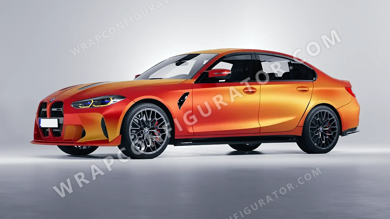 Orange BMW M3 CS 2023 wrapped in ORACAL Matt Sunset Shift 970RA-100M