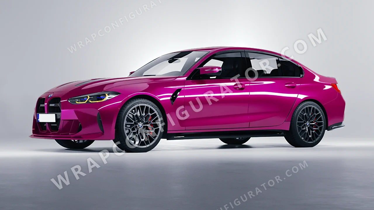 Pink BMW M3 CS 2023 wrapped in 3M Gloss Fierce Fuchsia G348