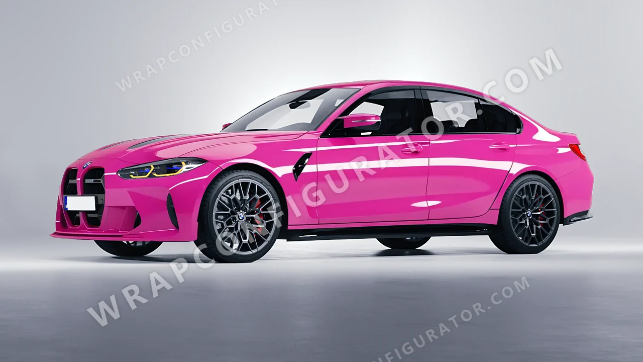 Pink BMW M3 CS 2023 wrapped in 3M Gloss Hot Pink G103