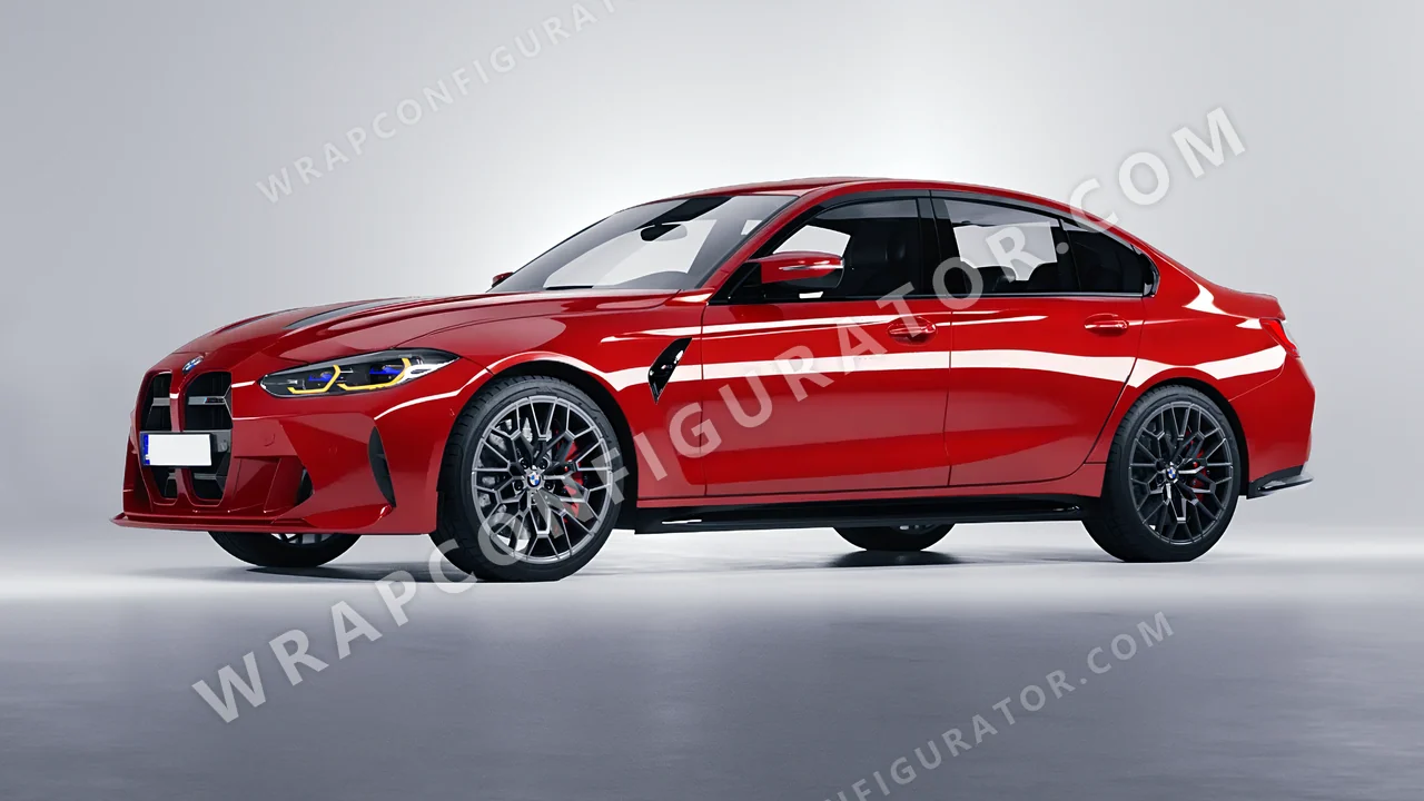 Red BMW M3 CS 2023 wrapped in 3M Gloss Flame Red G53