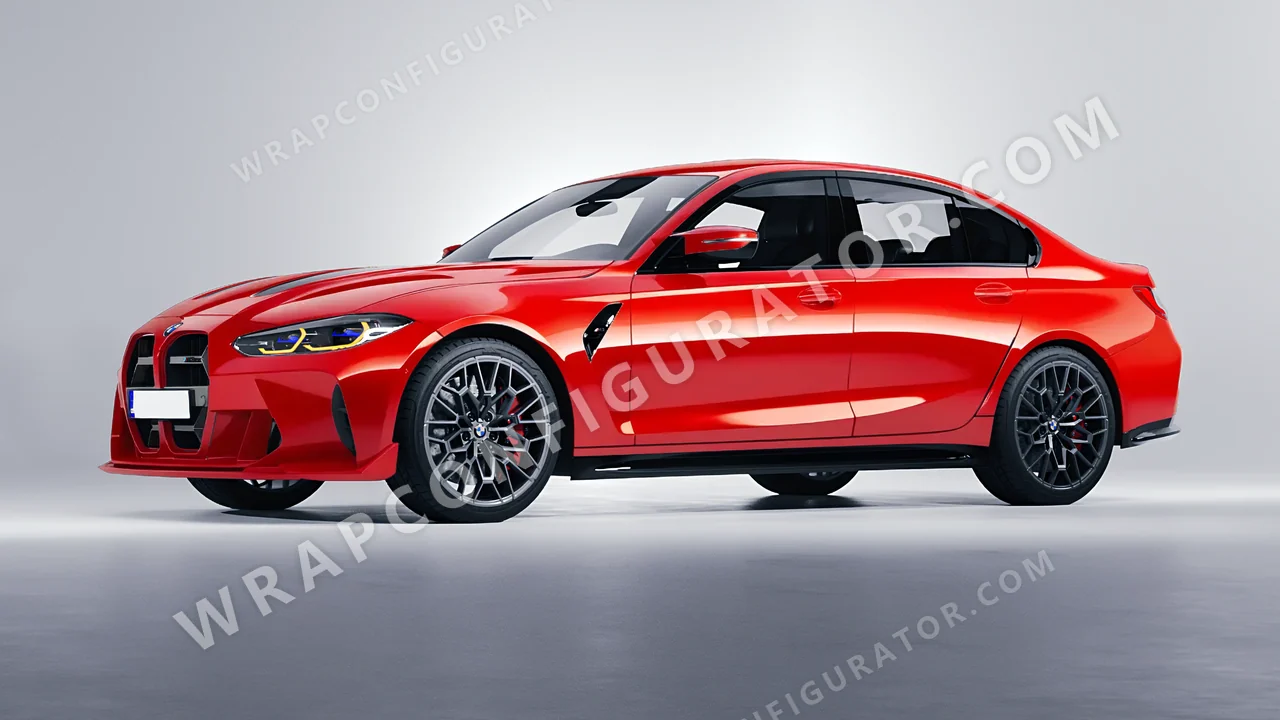 Red BMW M3 CS 2023 wrapped in 3M Hot Rod Red HG13