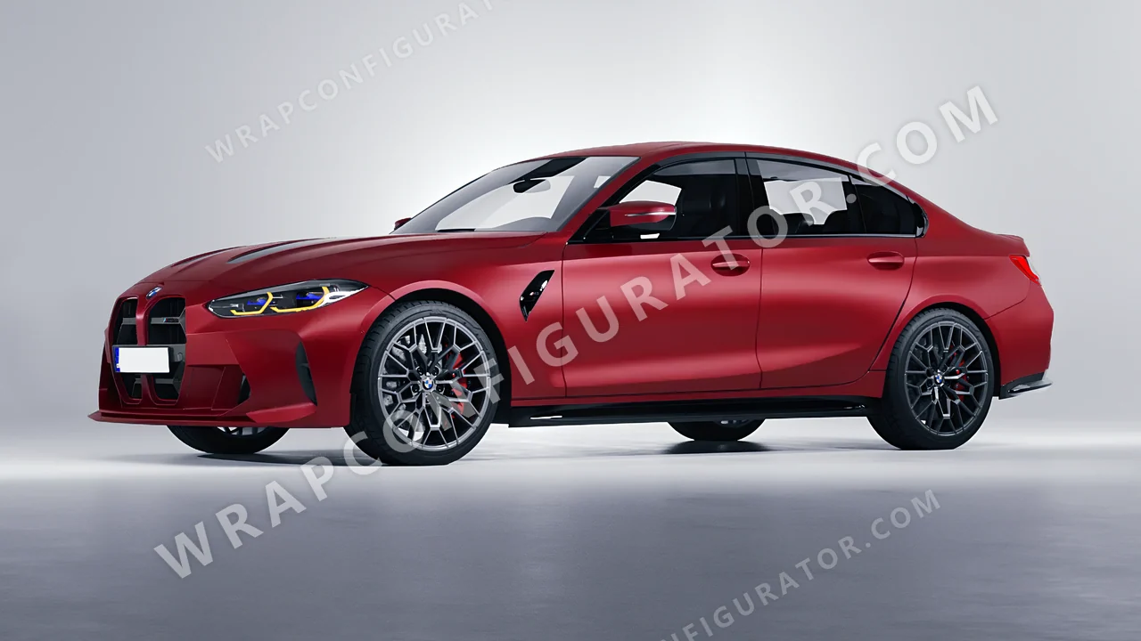 Red BMW M3 CS 2023 wrapped in 3M Satin Vampire Red SP273