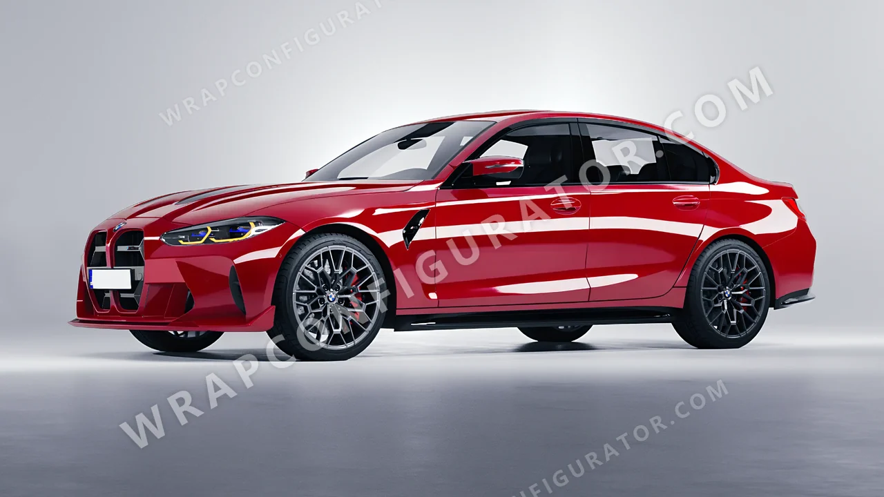 Red BMW M3 CS 2023 wrapped in ORACAL Cardinal Red 970RA-028G