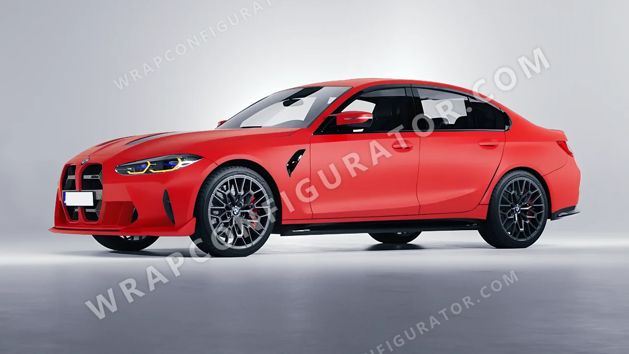 Red BMW M3 CS 2023 wrapped in ORACAL Cardinal Red 970RA-028M