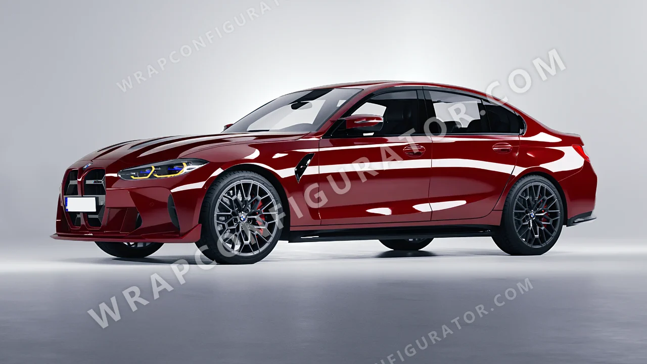 Red BMW M3 CS 2023 wrapped in ORACAL Dark Red 970RA-030G
