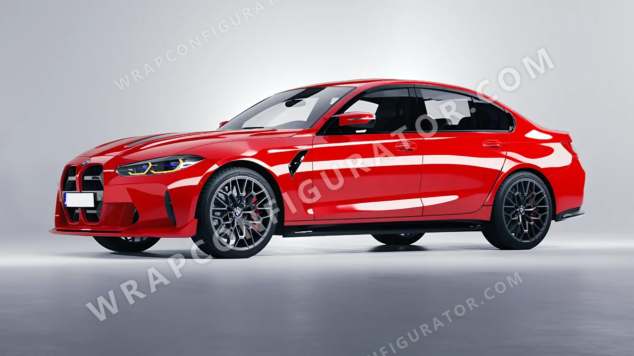 Red BMW M3 CS 2023 wrapped in ORACAL Geranium Red 970RA-305G