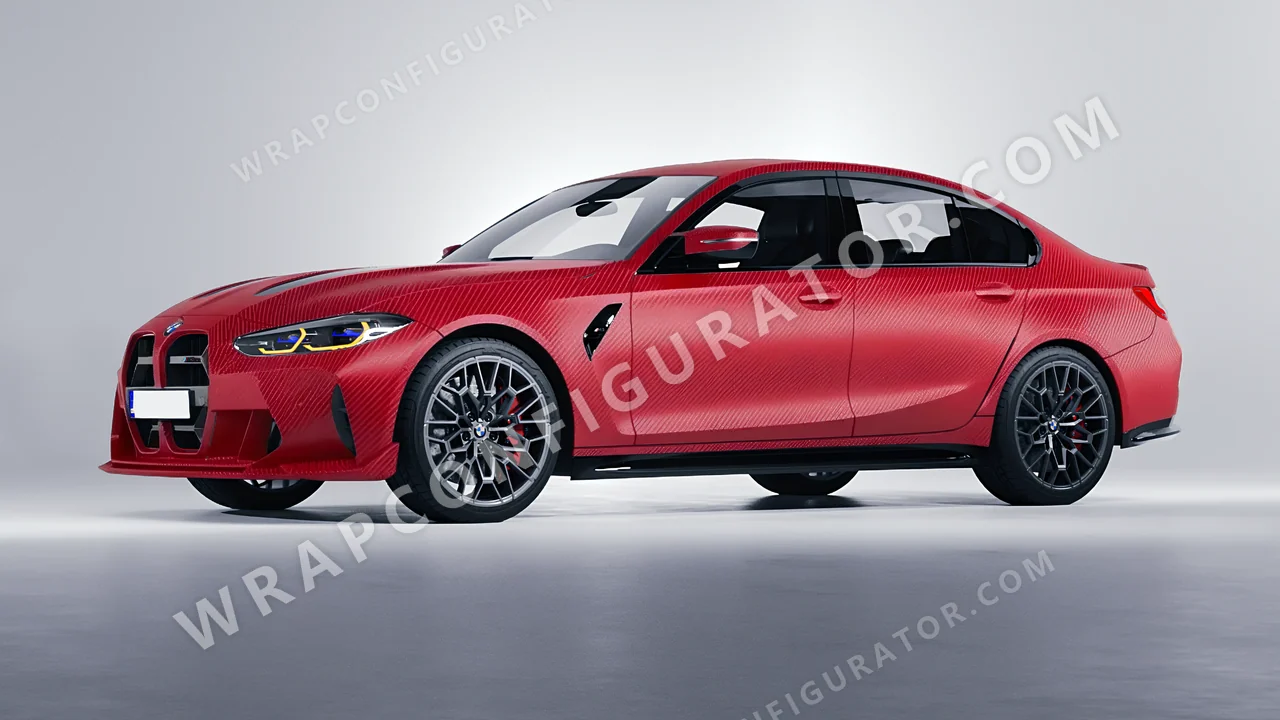 Red BMW M3 CS 2023 wrapped in ORACAL Geranium Red Carbon 975-305CA